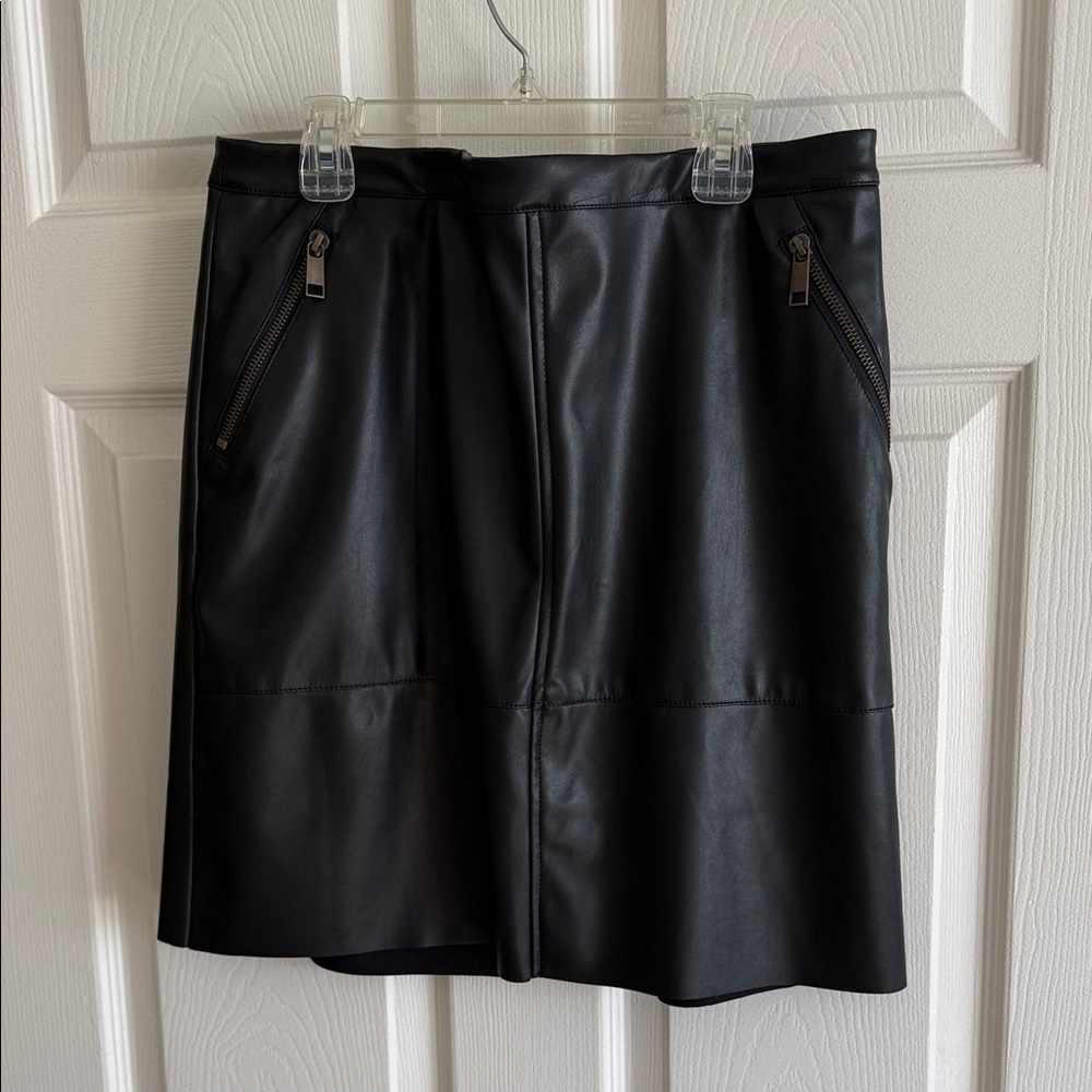 Banana Republic Black Faux Leather Mini Skirt with Zip Details